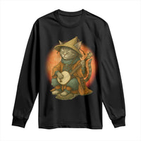 Japanese Samurai Cat Long Sleeve Shirt Retro Cat Playing Shamisen Art - Wonder Print Shop
