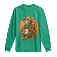 Japanese Samurai Cat Long Sleeve Shirt Retro Cat Playing Shamisen Art - Wonder Print Shop