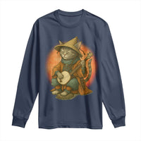 Japanese Samurai Cat Long Sleeve Shirt Retro Cat Playing Shamisen Art - Wonder Print Shop