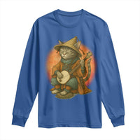 Japanese Samurai Cat Long Sleeve Shirt Retro Cat Playing Shamisen Art - Wonder Print Shop