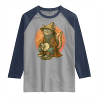 Japanese Samurai Cat Raglan Shirt Retro Cat Playing Shamisen Art - Wonder Print Shop