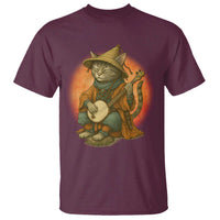 Japanese Samurai Cat T Shirt Retro Cat Playing Shamisen Art - Wonder Print Shop