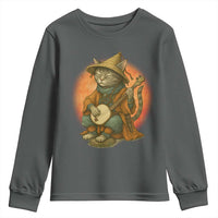 Japanese Samurai Cat Youth Sweatshirt Retro Cat Playing Shamisen Art - Wonder Print Shop