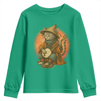 Japanese Samurai Cat Youth Sweatshirt Retro Cat Playing Shamisen Art - Wonder Print Shop