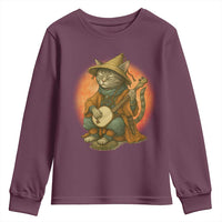 Japanese Samurai Cat Youth Sweatshirt Retro Cat Playing Shamisen Art - Wonder Print Shop