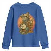 Japanese Samurai Cat Youth Sweatshirt Retro Cat Playing Shamisen Art - Wonder Print Shop