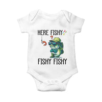 Funny Bass Fish Baby Onesie Here Fishy Fishy Fisherman Fishing Lover - Wonder Print Shop