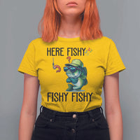 Funny Bass Fish T Shirt For Women Here Fishy Fishy Fisherman Fishing Lover - Wonder Print Shop