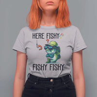 Funny Bass Fish T Shirt For Women Here Fishy Fishy Fisherman Fishing Lover - Wonder Print Shop