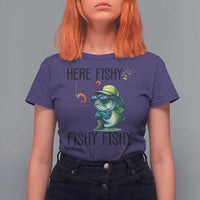 Funny Bass Fish T Shirt For Women Here Fishy Fishy Fisherman Fishing Lover - Wonder Print Shop