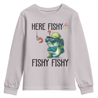 Funny Bass Fish Youth Sweatshirt Here Fishy Fishy Fisherman Fishing Lover - Wonder Print Shop