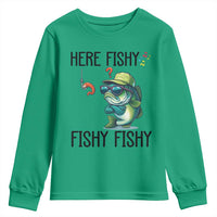 Funny Bass Fish Youth Sweatshirt Here Fishy Fishy Fisherman Fishing Lover - Wonder Print Shop