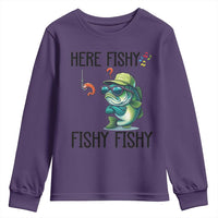 Funny Bass Fish Youth Sweatshirt Here Fishy Fishy Fisherman Fishing Lover - Wonder Print Shop
