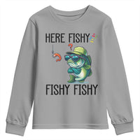 Funny Bass Fish Youth Sweatshirt Here Fishy Fishy Fisherman Fishing Lover - Wonder Print Shop