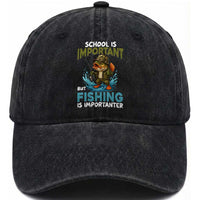 School Is Important But Fishing Is Important Washed Cotton Baseball Cap Funny Bass Fishing