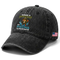 School Is Important But Fishing Is Important Washed Cotton Baseball Cap Funny Bass Fishing