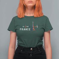 France Paris Heartbeat French Flag Eiffel Tower Souvenir Gift T Shirt For Women