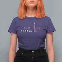 France Paris Heartbeat French Flag Eiffel Tower Souvenir Gift T Shirt For Women