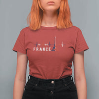 France Paris Heartbeat French Flag Eiffel Tower Souvenir Gift T Shirt For Women