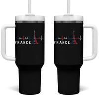 France Paris Heartbeat French Flag Eiffel Tower Souvenir Gift Tumbler With Handle