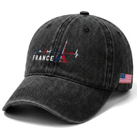 France Paris Heartbeat French Flag Eiffel Tower Souvenir Gift Washed Cotton Baseball Cap