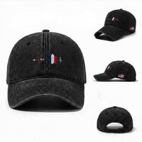 France Heartbeat EKG French Flag Map Washed Cotton Baseball Cap