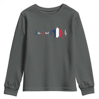 France Heartbeat EKG French Flag Map Youth Sweatshirt