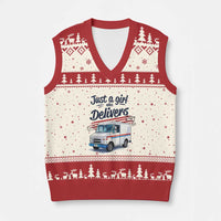 Funny Postal Worker V-Neck Knit Sweater Vest Just A Girl Who Delivers - Wonder Print Shop