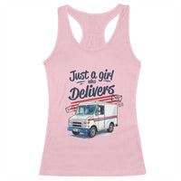 Funny Postal Worker Racerback Tank Top Just A Girl Who Delivers - Wonder Print Shop