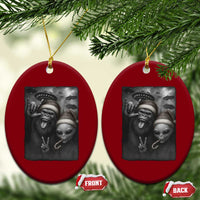 Bigfoot UFO Selife Ceramic Ornament Sasquatch Ailen Rock On Hand Xmas - Wonder Print Shop