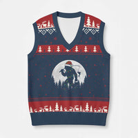 Funny Bigfoot Fishing Xmas V-Neck Knit Sweater Vest Sasquatch Moon Fisherman - Wonder Print Shop