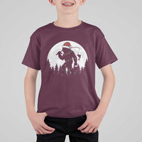 Funny Bigfoot Fishing Christmas T Shirt For Kid Sasquatch Moon Fisherman - Wonder Print Shop