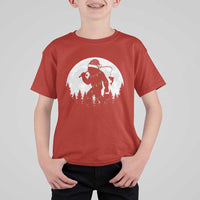 Funny Bigfoot Fishing Christmas T Shirt For Kid Sasquatch Moon Fisherman - Wonder Print Shop