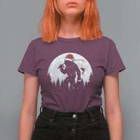 Funny Bigfoot Fishing Christmas T Shirt For Women Sasquatch Moon Fisherman - Wonder Print Shop
