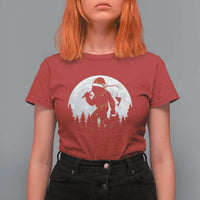 Funny Bigfoot Fishing Christmas T Shirt For Women Sasquatch Moon Fisherman - Wonder Print Shop