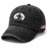 Funny Bigfoot Fishing Christmas Washed Cotton Baseball Cap Sasquatch Moon Fisherman