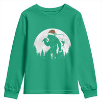 Funny Bigfoot Fishing Christmas Youth Sweatshirt Sasquatch Moon Fisherman - Wonder Print Shop