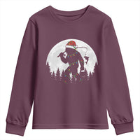 Funny Bigfoot Fishing Christmas Youth Sweatshirt Sasquatch Moon Fisherman - Wonder Print Shop