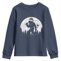 Funny Bigfoot Fishing Christmas Youth Sweatshirt Sasquatch Moon Fisherman - Wonder Print Shop