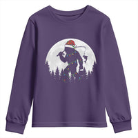 Funny Bigfoot Fishing Christmas Youth Sweatshirt Sasquatch Moon Fisherman - Wonder Print Shop