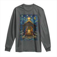 Jesus Christmas Long Sleeve Shirt Starry Night Nativity Scene Xmas - Wonder Print Shop