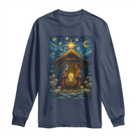 Jesus Christmas Long Sleeve Shirt Starry Night Nativity Scene Xmas - Wonder Print Shop