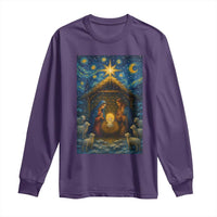 Jesus Christmas Long Sleeve Shirt Starry Night Nativity Scene Xmas - Wonder Print Shop