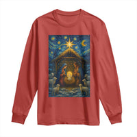 Jesus Christmas Long Sleeve Shirt Starry Night Nativity Scene Xmas - Wonder Print Shop
