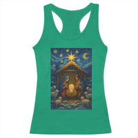 Jesus Christmas Racerback Tank Top Starry Night Nativity Scene Xmas - Wonder Print Shop