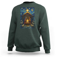 Jesus Christmas Sweatshirt Starry Night Nativity Scene Xmas - Wonder Print Shop