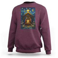 Jesus Christmas Sweatshirt Starry Night Nativity Scene Xmas - Wonder Print Shop
