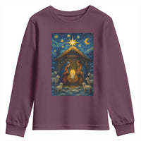 Jesus Christmas Youth Sweatshirt Starry Night Nativity Scene Xmas - Wonder Print Shop