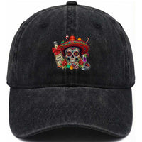 Cinco De Mayo Christmas Washed Cotton Baseball Cap Mexican Sugar Skull Sombrero Tequila Party