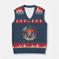 Viva Mexico Cabrones V-Neck Knit Sweater Vest Mexican Skull Xmas - Wonder Print Shop